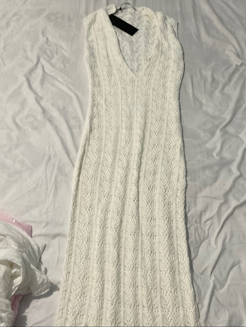 Lioness White Cable Knit V-Neck Maxi Dress